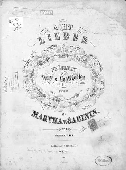 Acht Lieder von Martha v. Sabinin — Марфа (Марта) Степановна Сабинина